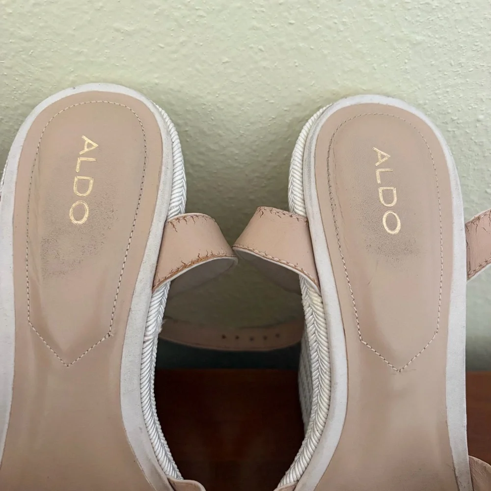ALDO Espadrille Wedges Women 7 Cream Bow Accent‎ Ankle Strap Platform Sandals